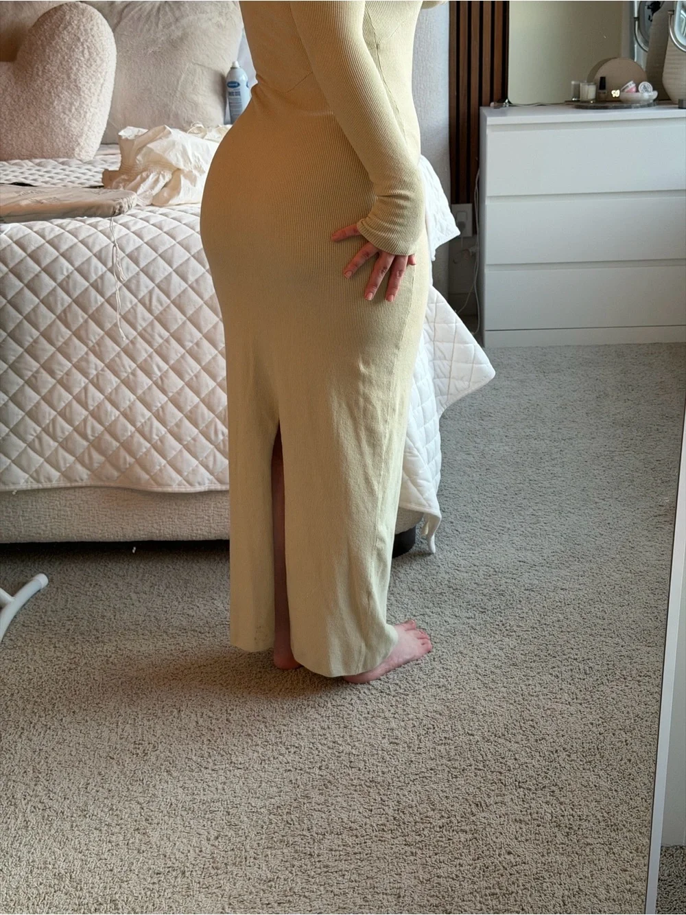 Free people beach Long-Sleeve V-Neck Knit Dress in Light green
